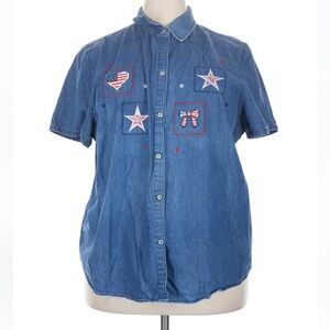 Y2K Vintage Basic Editions 4th of July Short Sleeve Denim Shirt Size 2X Summer